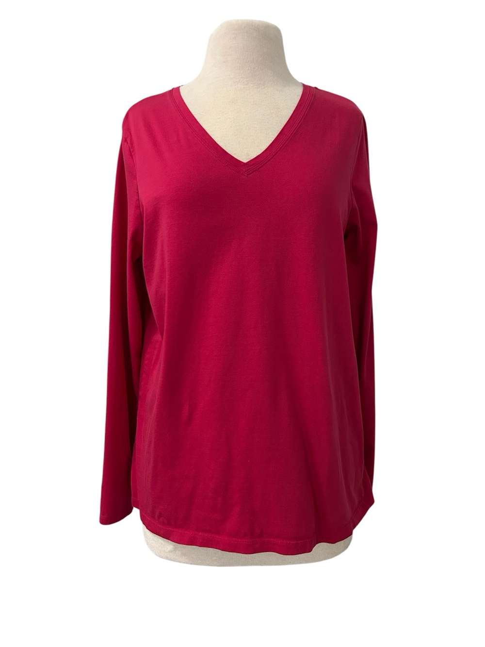 Lands' End Women's V-Neck Long Sleeve Top - Deep Raspberry